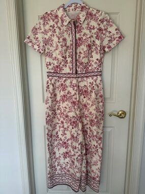 Gal Meets Glam Cream and Red Floral Short-Sleeve Jumpsuit